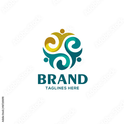 creative people abstract logo vector, elegant People community logo set, people art community color