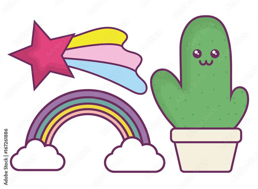 kawaii cactus and rainbow icon