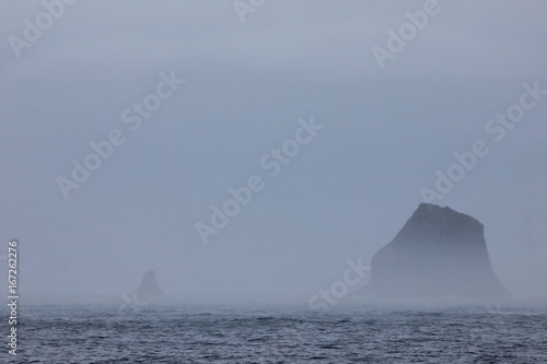 Mountains in fog, Antarctic Peninsula landscape, Antarctica