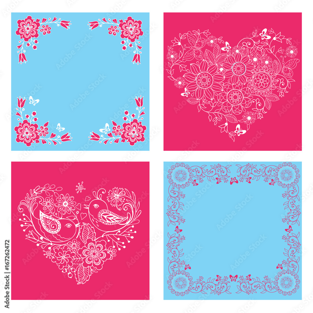 Set of cute greeting cards with the design theme of love. Vector illustration