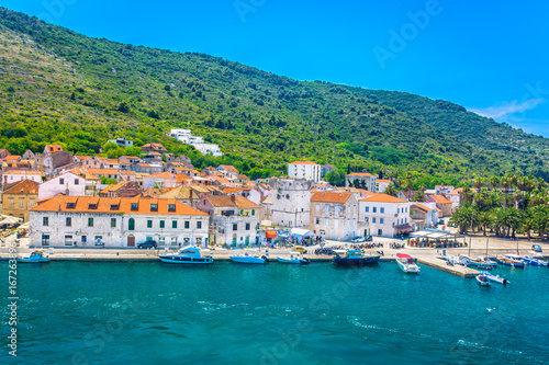 Vis town landscape. / Aerial view on coastal town Vis in Croatia, popular summer tourist destination on Mediterranean. 
