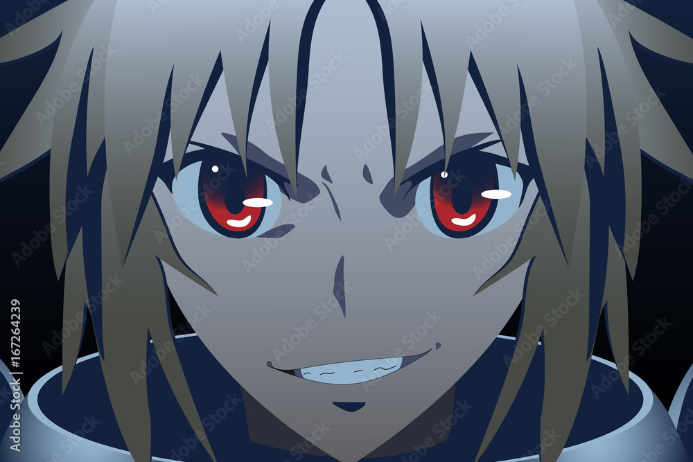Fototapeta premium Anime eyes. Anime face from cartoon with red eyes. Vector illustration