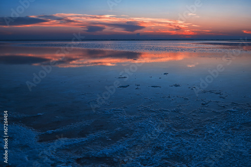 Beauty sunset on salty lake