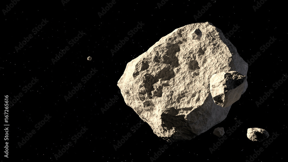 big and small asteroids on black background 3d illustration big and small asteroids on black background 3d illustration