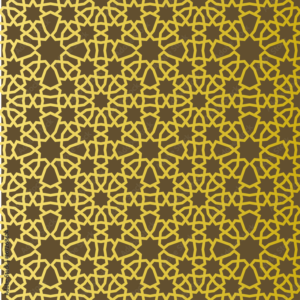 Traditional east geometric decorative pattern gold style. Arabic pattern background. Islamic ornament vector.