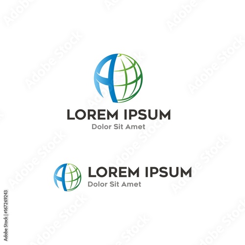 Leter A with Globe / Circle logo concept formed by letter A and globe