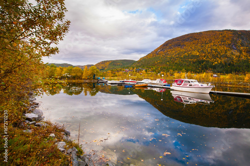 view on small marina on Hitra island, Norway photo