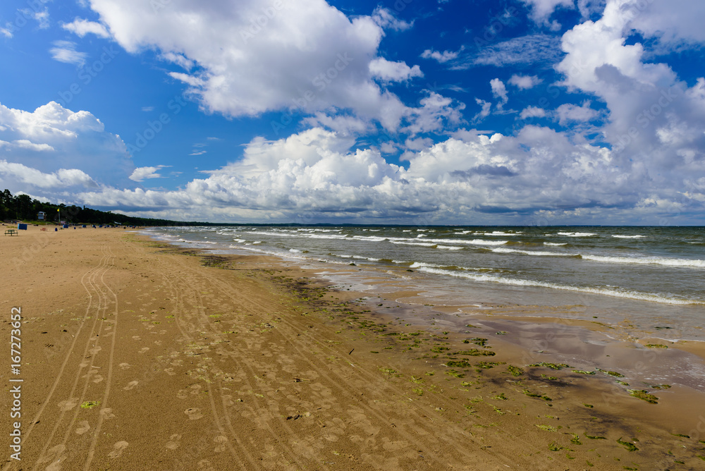 The beautiful sandy beach on the Baltic sea, Narva-Joesuu, Estonia