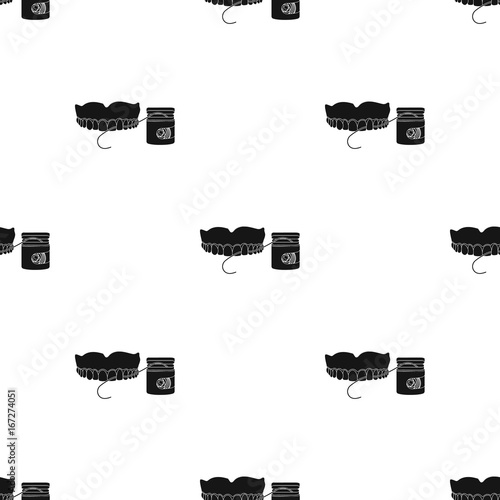 Cleaning the teeth with a Silk dental floss. Stomatology single icon in black style vector symbol stock illustration web.