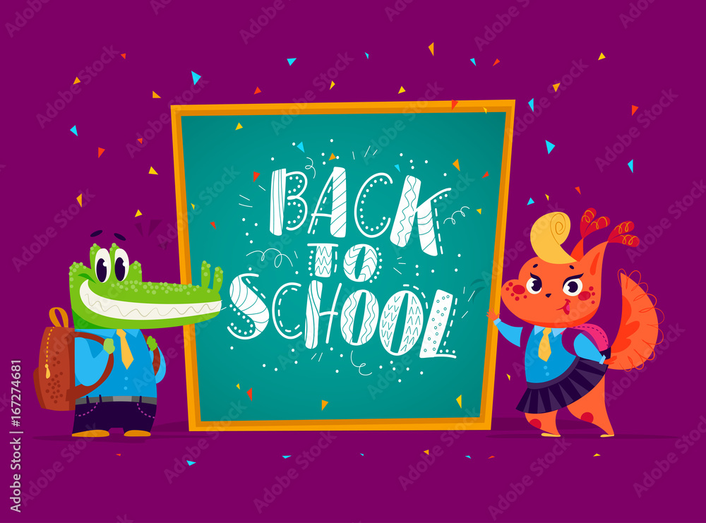 Fototapeta premium Vector flat school animal students illustration