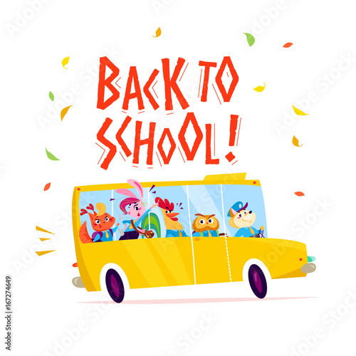 Vector flat school animal students illustration