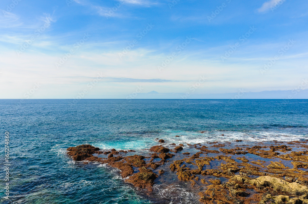 Atlantic Ocean, cloudy horizon over sea water