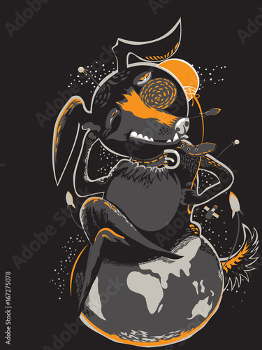 Dog on a black background, the symbol of the year.