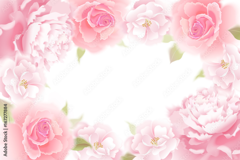 Vector card with roses and peonies.