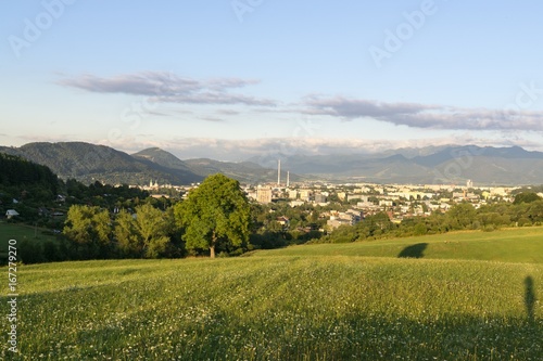 Sunrise and sunset over the hills and town. Slovakia