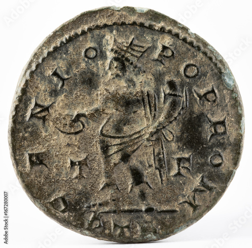 Ancient Roman copper coin of Galerius Maximianus. Reverse. photo