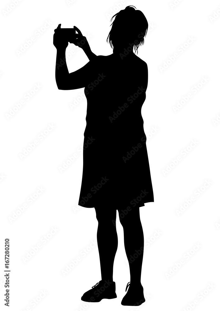 Women with a camera on white background