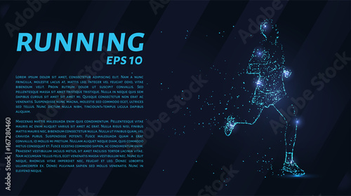 Runner consists of points. Particles in the form of a runner on a dark background. Vector illustration. Graphic concept running