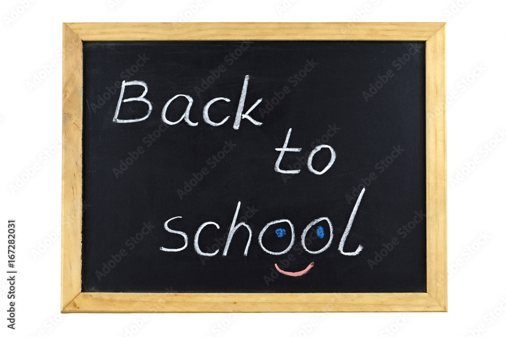 Fototapeta premium Back to school text on school blackboard