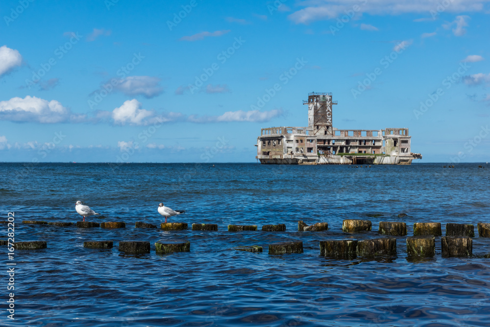 Ruins old military building (torpedownia) on Baltic Sea in Babie Doly, Gdynia, Poland Ruins old military building (torpedownia) on Baltic Sea in Babie Doly, Gdynia, Poland