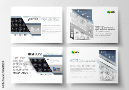 Set of business templates for presentation slides. Easy editable layouts  vector illustration. High tech design  connecting system. Science and technology concept. Futuristic abstract background.
