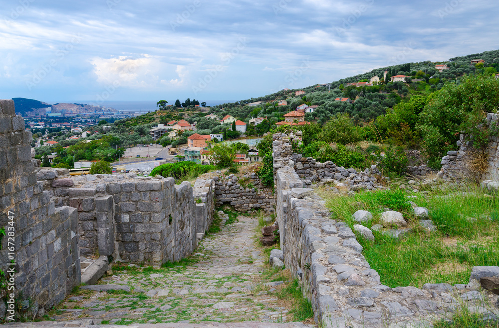 Ruins of ancient fortress in Old Bar, Montenegro