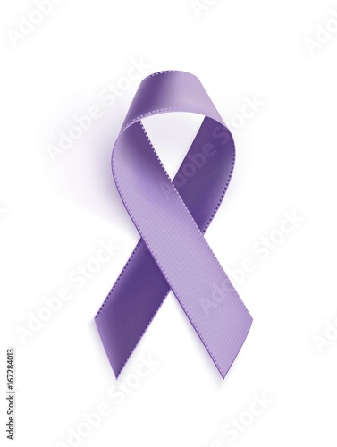 Awareness purple ribbon. Realistic purple ribbon, epilepsy awareness symbol, isolated on white background. Vector illustration