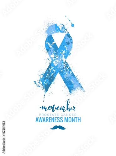 Prostate Cancer Awareness Ribbon. Watercolor blue ribbon, prostate cancer awareness symbol, isolated on white. Vector illustration