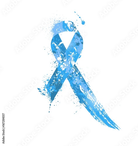 Prostate Cancer Awareness Ribbon. Watercolor blue ribbon, prostate cancer awareness symbol, isolated on white. Vector illustration