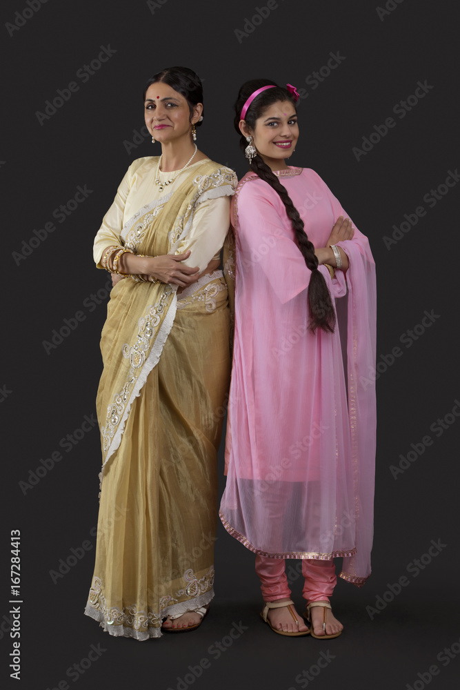 Portrait of Indian two generation females dressed in retro style Portrait of Indian two generation females dressed in retro style