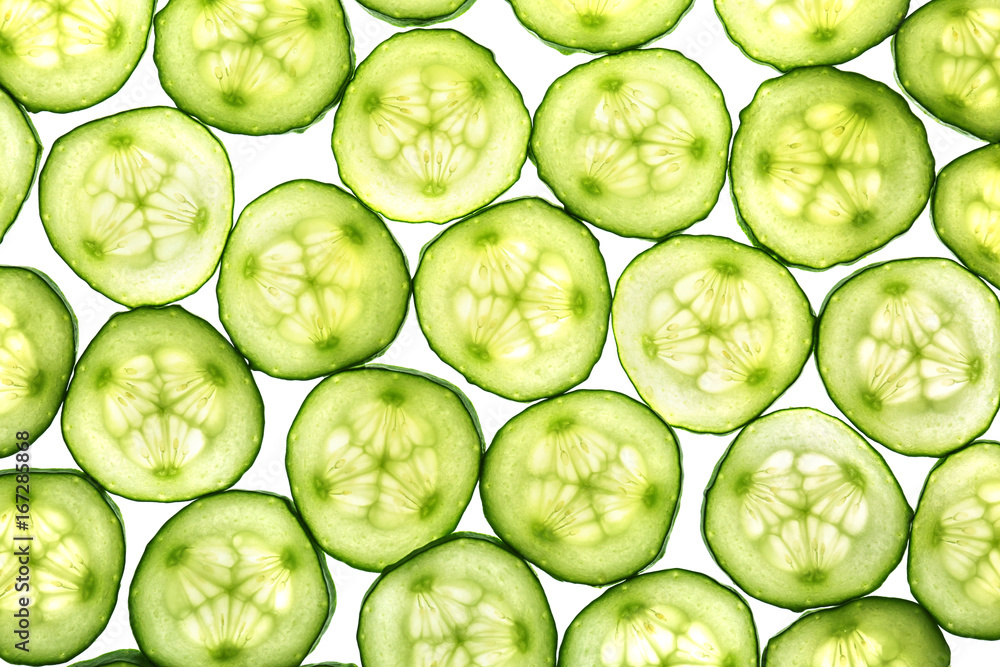 Fresh cucumber slices as background Fresh cucumber slices as background