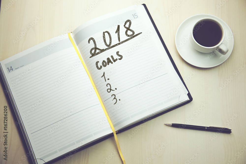 2018 goals text on notepad 2018 goals text on notepad