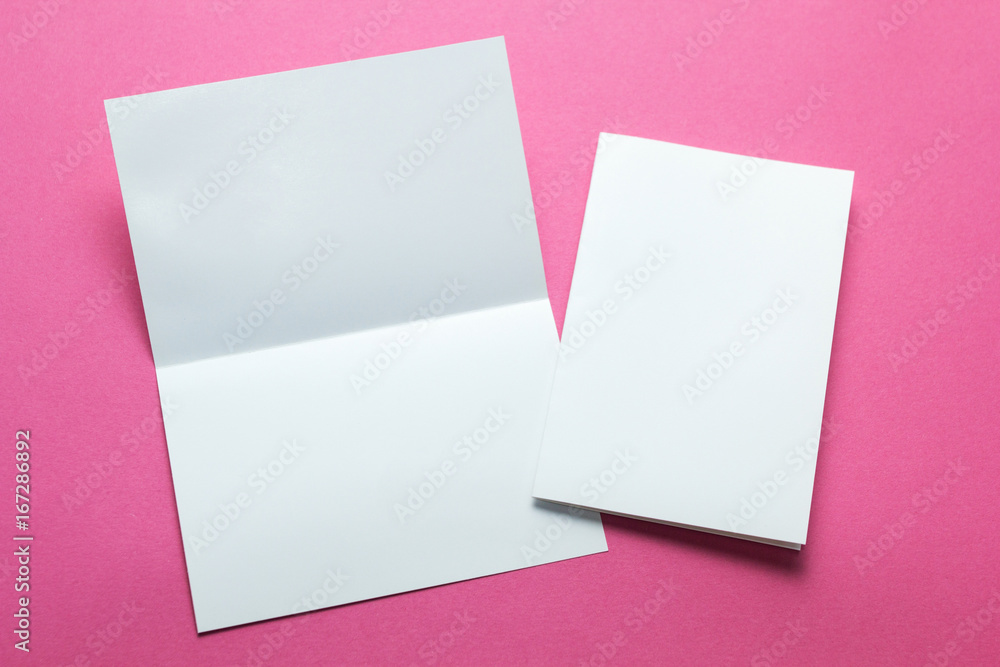 Brochure magazine or paper flyer isolated on pink background. mockup Brochure magazine or paper flyer isolated on pink background. mockup