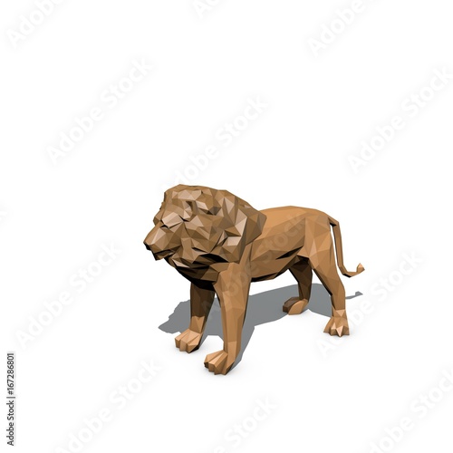 Polygonal lion. Isolated on white background. 3D rendering illustration.