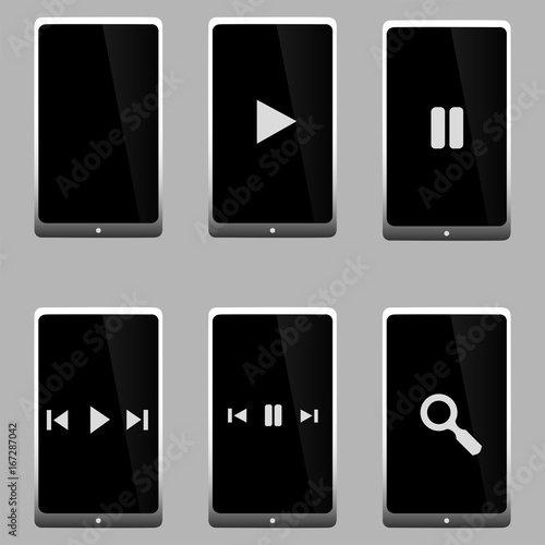 Ensemble de tablette blanche et noire, moderne et réaliste avec options de lecture, communication, film, internet et musique