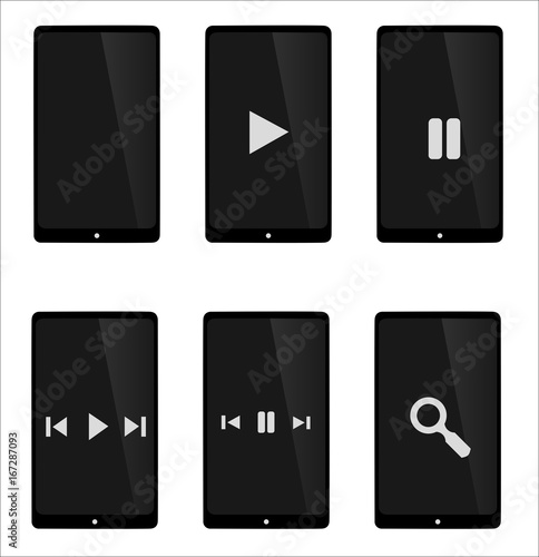 Ensemble de tablette noire et blanche, moderne et réaliste avec options de lecture, communication, film, internet et musique