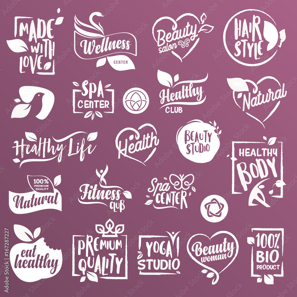 Collection of labels and elements for natural cosmetics and beauty products. Vector illustrations on a stylized background, for cosmetics, healthcare, spa and wellness. Collection of labels and elements for natural cosmetics and beauty products. Vector illustrations on a stylized background, for cosmetics, healthcare, spa and wellness.