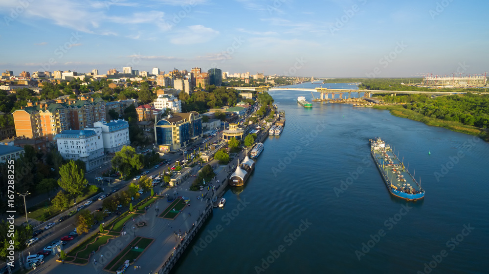 Aerial view to embankment of Rostov-on-Don. Russia