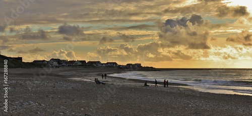 Sunset scene at the west coast of Denmark. Popular surf spot Klitmoller, Cold Hawaii.