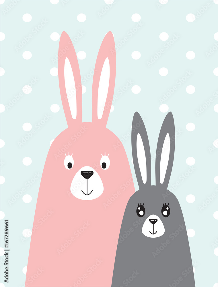 Plakat rodzina królików w skandynawskim stylu