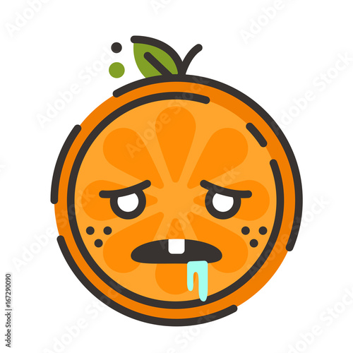 Crazy orange emoji. Crazy orange fruit emoji. Vector flat design emoticon icon isolated on white background.