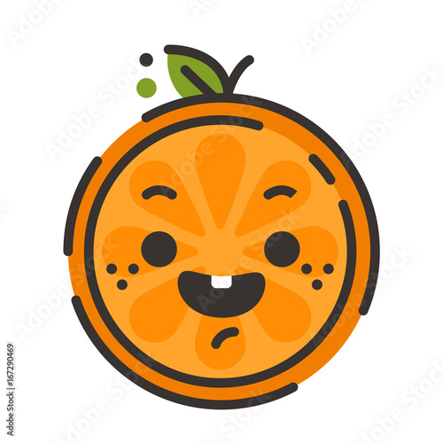Laugh emoji. Laughing orange fruit emoji. Vector flat design emoticon icon isolated on white background.