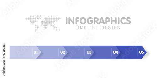 Business infographics template. Timeline with 5 arrow steps, five number options. Vector