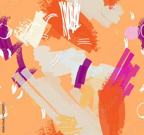 Abstract scribbles orange purple and white