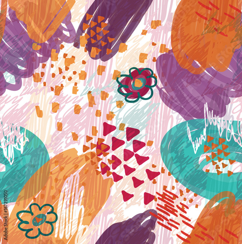 Abstract scribbles purple with flower and triangles