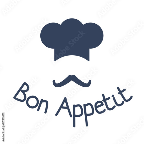 Icon of chef with mustache and sign bon appetit, concept for restaurant and cafe