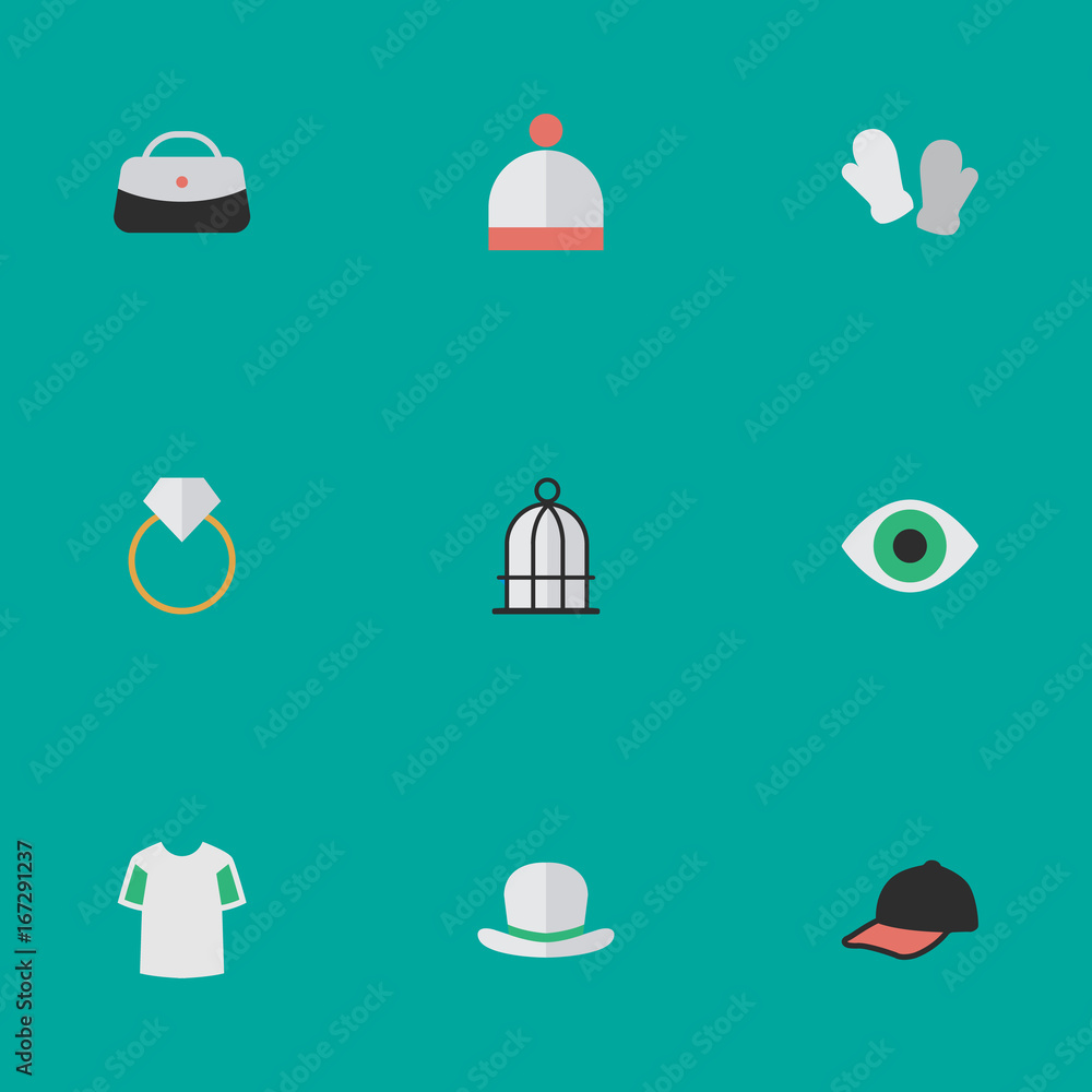 Vector Illustration Set Of Simple Accessories Icons. Elements Handbag,  Headgear, Birdcage Synonyms Cap, Winter And Hat. Stock Vector | Adobe Stock