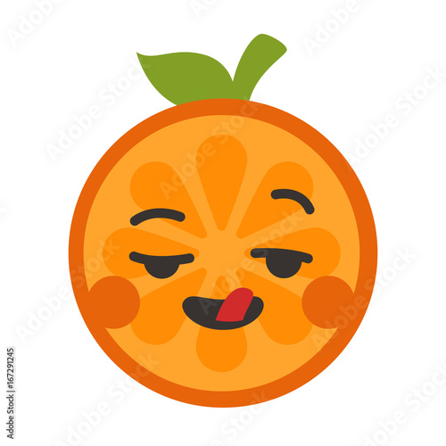 Crazy orange emoji. Crazy orange fruit emoji. Vector flat design emoticon icon isolated on white background.