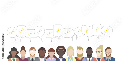 Leute mit Sprechblasen - Schere