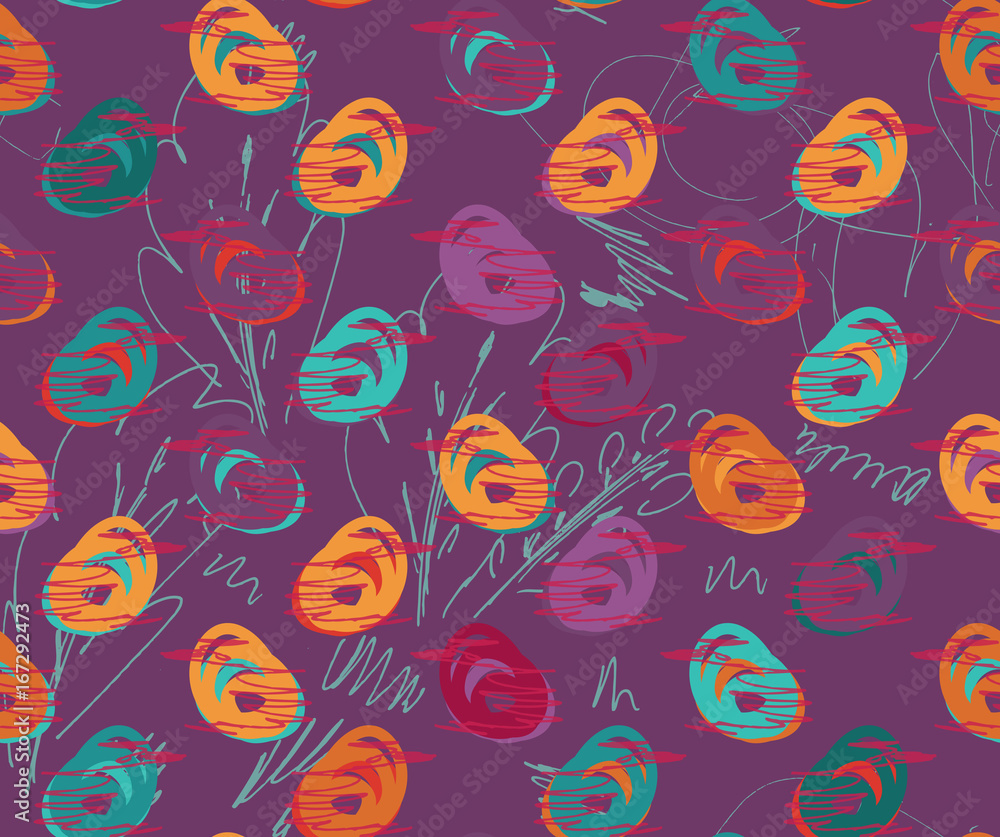 Rough sketched colored birds on purple Rough sketched colored birds on purple